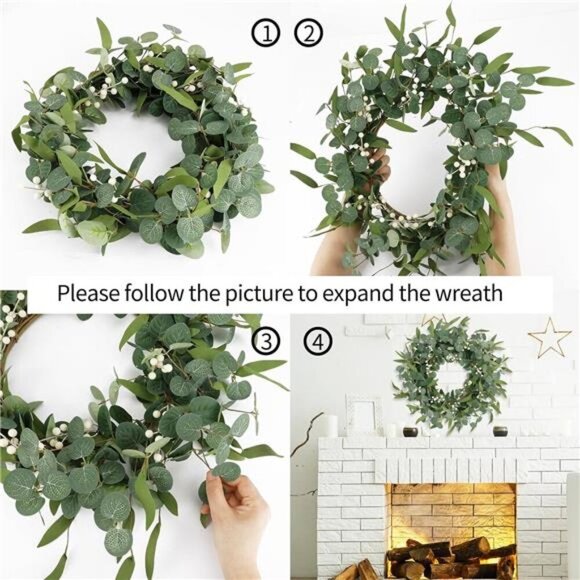 20in Artificial Eucalyptus Wreath for Front Door Fall Wreath Green Leaf Wreath - Picture 4 of 7